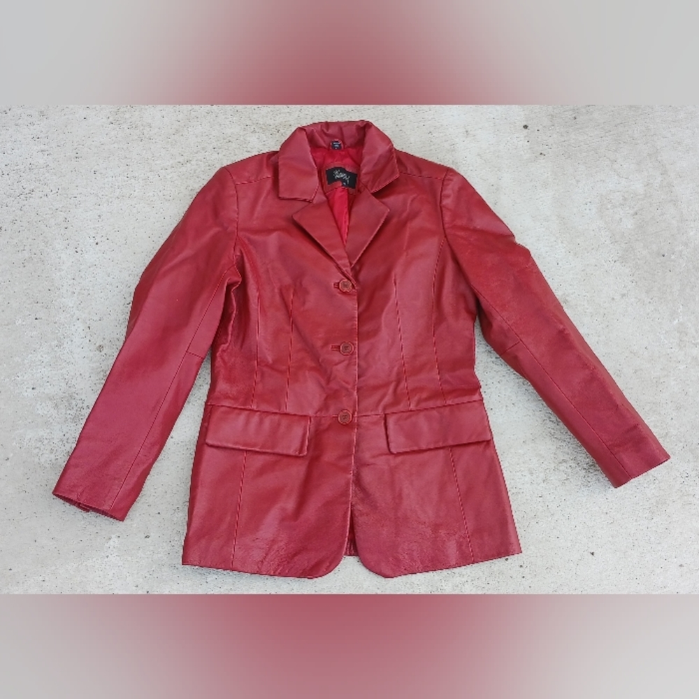 Womens Sexy Red Leather Jacket Blazer by Excelled